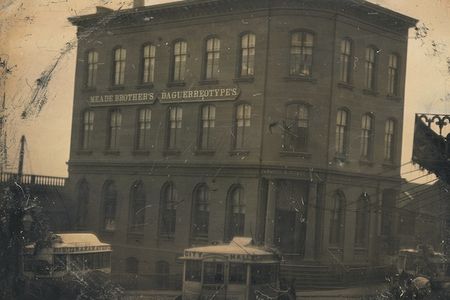The Meade brothers worked above a bank in this Williamsburg building in Brooklyn before moving into Manhattan. Half-plate daguerreotype by Meade Brothers Studio, circa 1853.