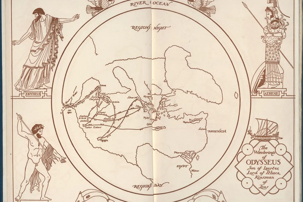 A map of Odysseus' travels around the Mediterranean
