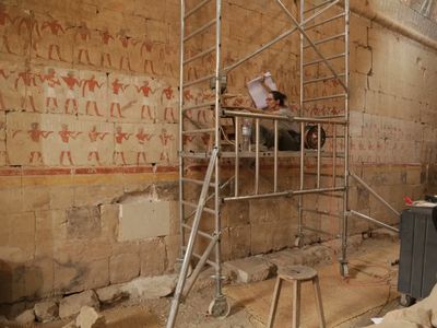 Archaeologist Anastasiia Stupko-Lubczynska at work in the Chapel of Hatshepsut.