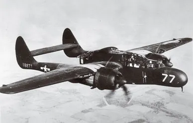 Northrop built 13 YP-61s, which were used for flight testing. This YP-61's dorsal turret sported two guns, whereas later designs had four; counting the belly-mounted cannon, the P-61 was the most heavily armed fighter of the war.