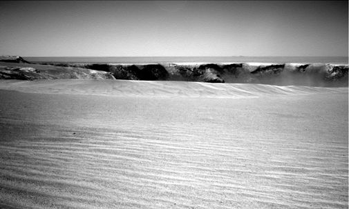 Opportunity nears the edge of a giant Martian crater.