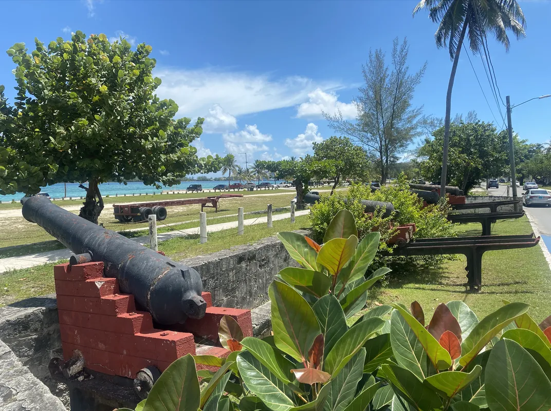 Cannon guarding the shore below the British Fort Charlotte in New Providence, the Bahamas