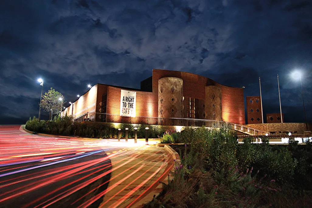 a building photographed at night