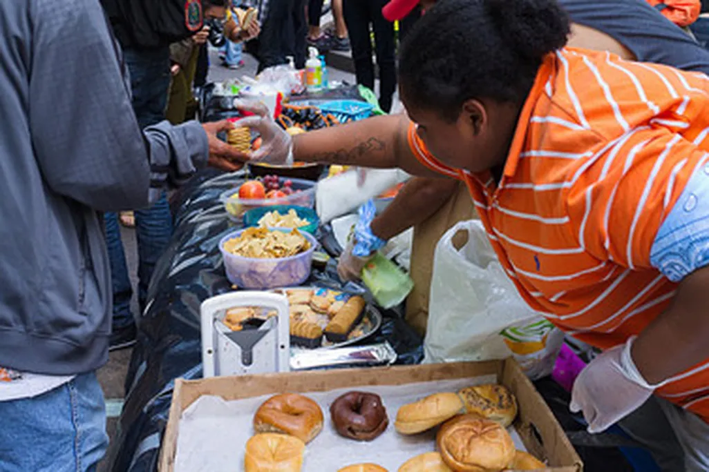 A food distribution line at the Occupy Wall Street protests in Manhattan
