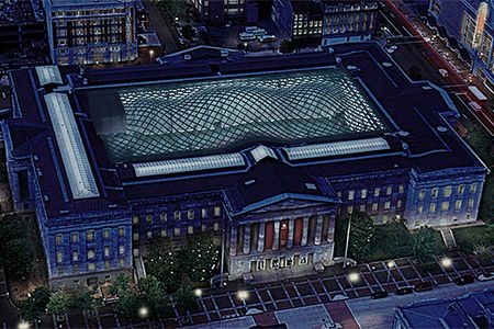 The last piece of the building's makeover, a $50 million glass roof over the courtyard by British architect Norman Foster is scheduled for completion in late 2007.