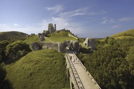 Corfe Castle as seen from the main bridge