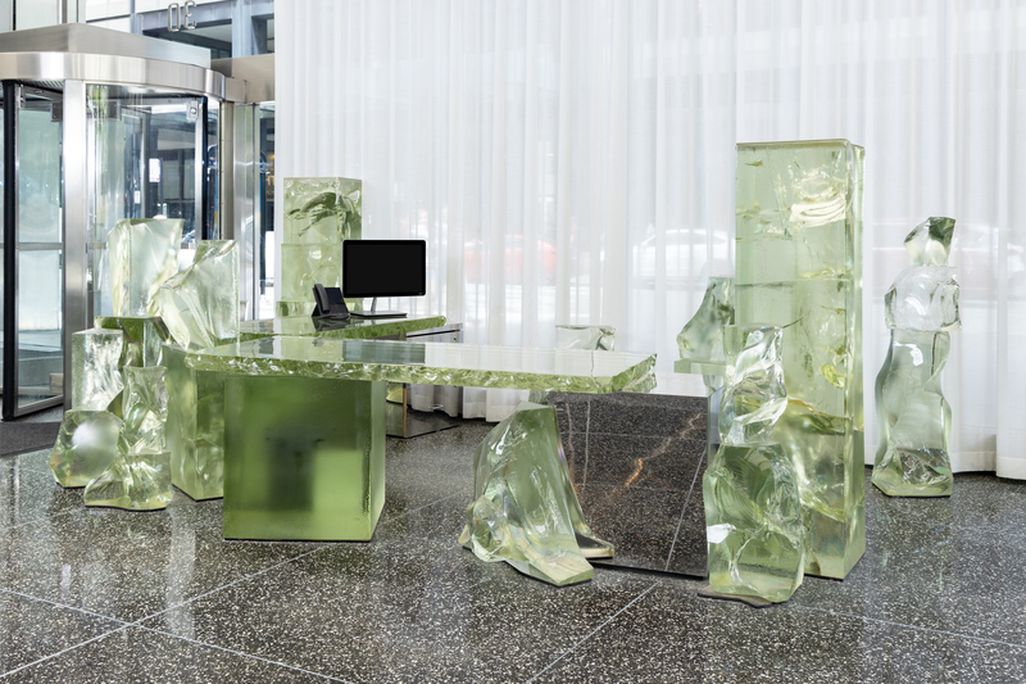 Frank Gehry's 'Icehenge' desk in the Inland Steel Building in Chicago