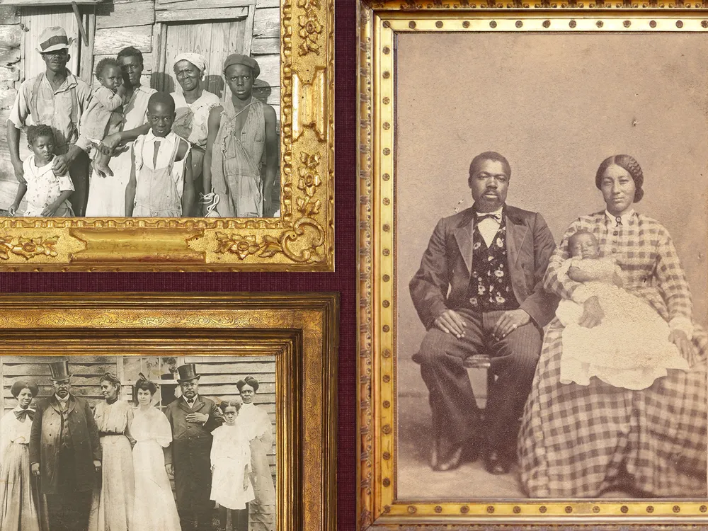An illustration of three historic photos of Black families