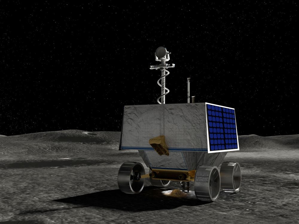 a four-wheeled rover on the moon (illustration)