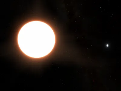 An artist&#39;s rendition of the highly reflective exoplanet LTT 9779 b orbiting its host star.