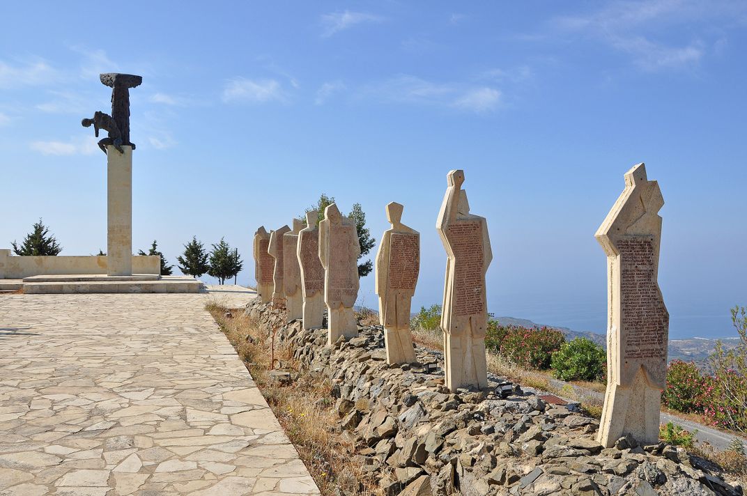 A memorial to victims of the Viannos massacres in Amiras, Crete