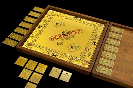 Artist Sidney Mobell created this gold and jewel-encrusted Monopoly set in 1988. Following strict guidelines put forth from Parker Brothers, the game's manufacturer, he used 24-karat gold and 165 precious stones to create the set, which is valued at about $2 million. 