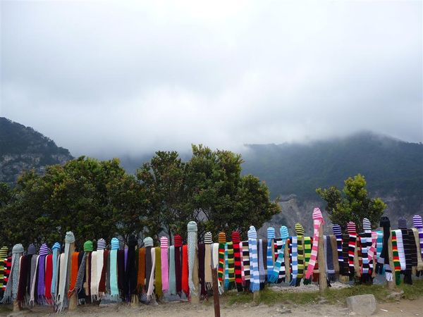 scarves and hats along the rim of the Tangkuban Prahu volcano. thumbnail