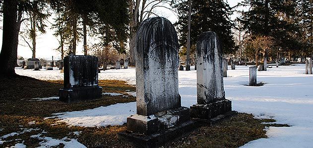 Acid rain on gravestones at Madison Street Cemetery