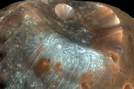 HiRISE takes a colorful closeup of the Martian moon Phobos.