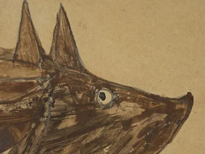 Detail of Bill Traylor’s Untitled (Brown Pig), April 1940, pencil and opaque watercolor on paperboard, Smithsonian American Art Museum, The Margaret Z. Robson Collection, Gift of John E. and Douglas O. Robson, 2016.38.70