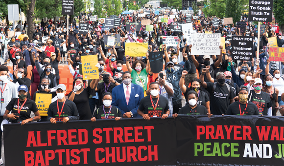 In June 2020, a protest against racial injustice and police brutality made its way through the streets of Washington, D.C. Photographer Talia Hawley submitted this photo as part of the Anacostia Community Museum’s Moments of Resilience storytelling project. PHOTO Talia Hawley