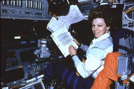 Eileen Collins in space in 1995, when she became the first woman to pilot a space shuttle.