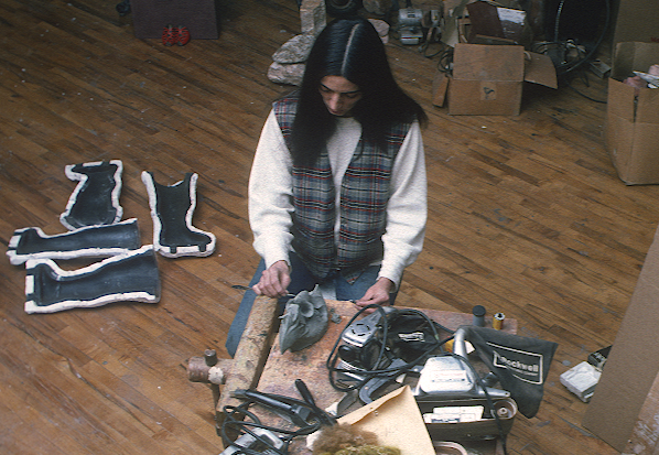 Robin Forbes. Marisol in her studio, ca. 1975-76 (detail). Robin Forbes slides of SoHo, 1975 - 1976. Archives of American Art, Smithsonian Institution.