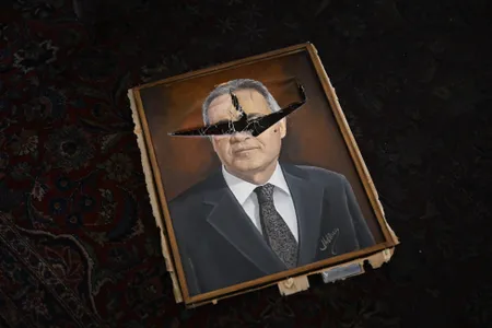 A painting at Brazil's&nbsp;National Congress that was&nbsp;damaged during the attacks