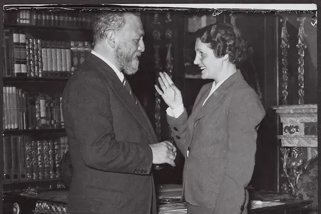 Leo Reuss rehearses with celebrated stage actress Christl Mardayn in 1937. Reuss&rsquo; bleached hair and beard were remnants of his false identity as a farmer.