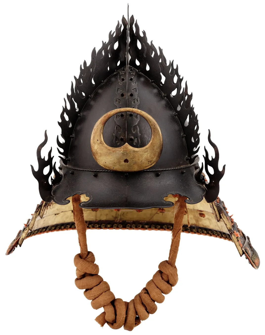 Helmet (Kaen kabuto) representing the flaming jewel (hōju no tama),  signed by Unkai Mitsuhisa, iron, lacquer, lacing, gold and bronze, c. 1630