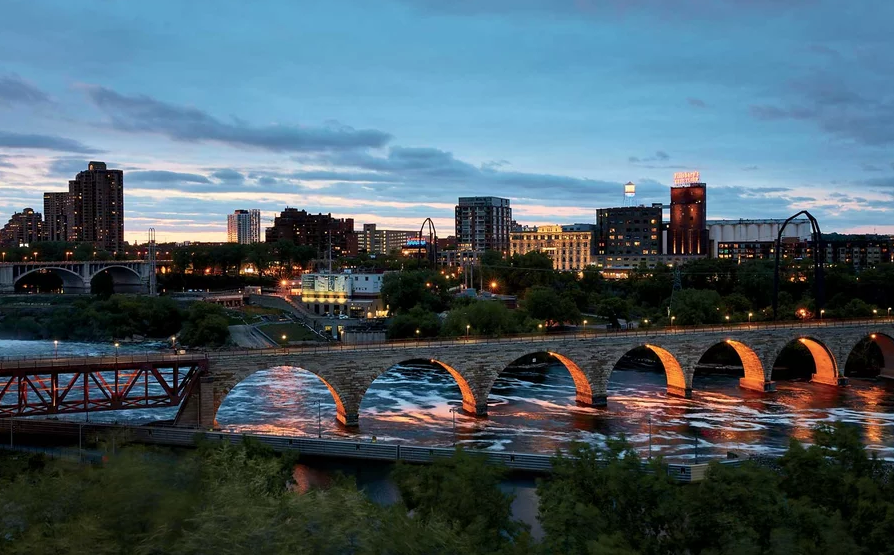The Stone Arch Bridge over St. Anthony Falls, in Minneapolis.