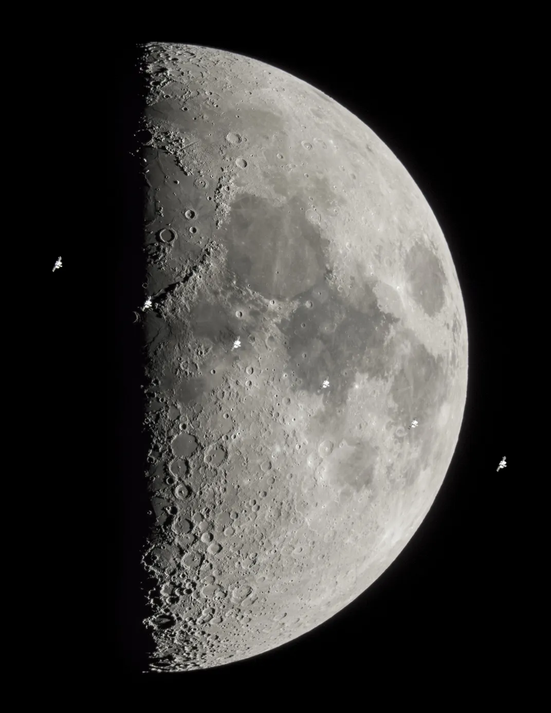 10 - The International Space Station crosses in front of the moon just after sunset.