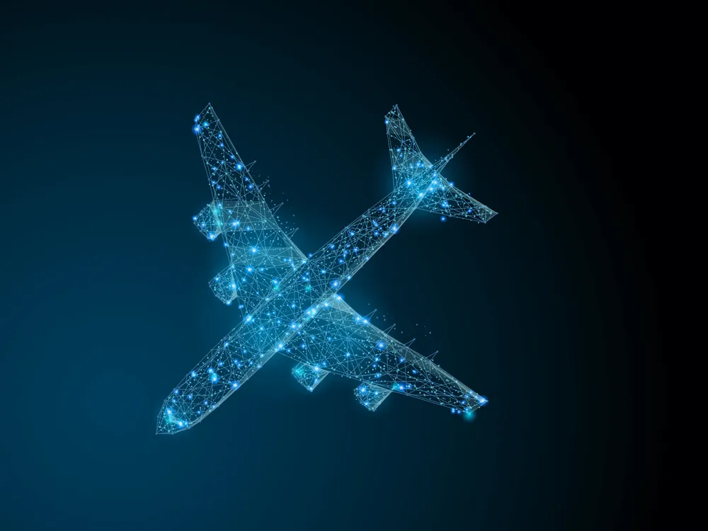 connected blue dots outlining a plane