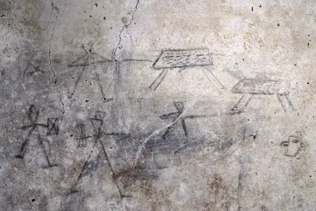 This charcoal sketch of gladiators was drawn from memory, not imagination, researchers say.