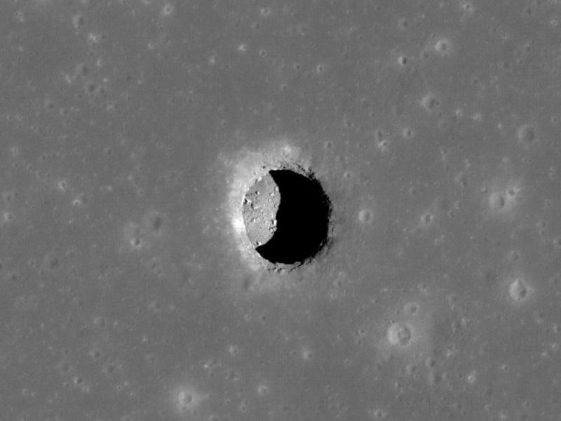 Pit on the surface of the Moon.