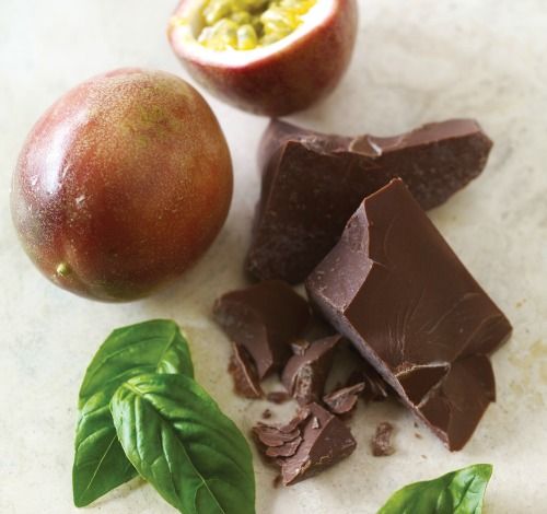 Dark chocolate, basil and passion fruit.