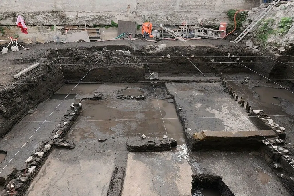 Overhead view of excavation site