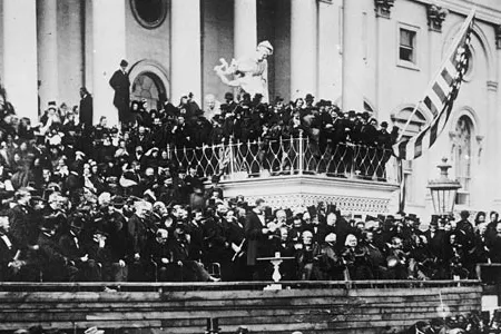 President Abraham Lincoln delivering his second inauguration speech.