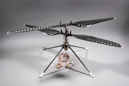 This prototype of the Mars Ingenuity helicopter achieved the first successful free flight under simulated Martian conditions (on Earth) in 2016.
