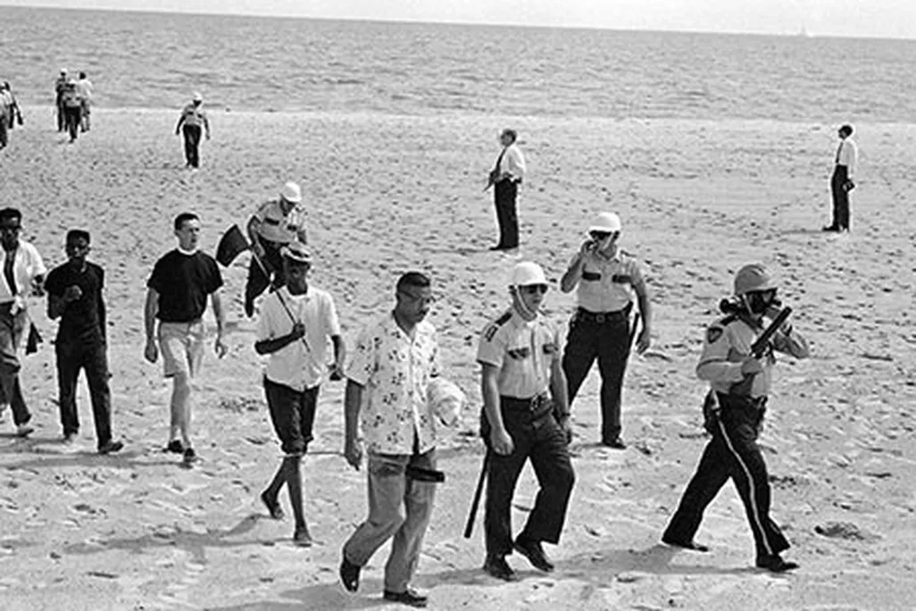 Black and white demonstrators at Biloxi beach