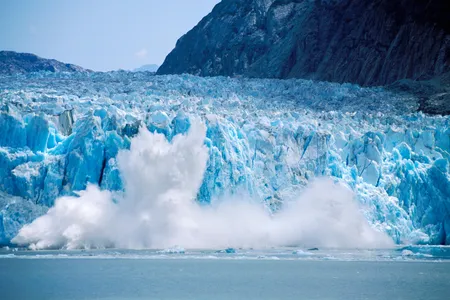 Icebergs break off, or calve, from the Dawes Glacier at the end of Endicott Arm in southeast Alaska.

 