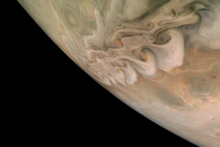 NASA’s Juno spacecraft captured this image of swirling clouds in Jupiter's northern latitudes on November 3, 2019