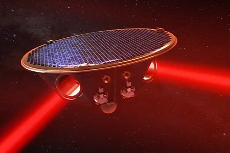 An artist&#39;s rendition of a LISA spacecraft.