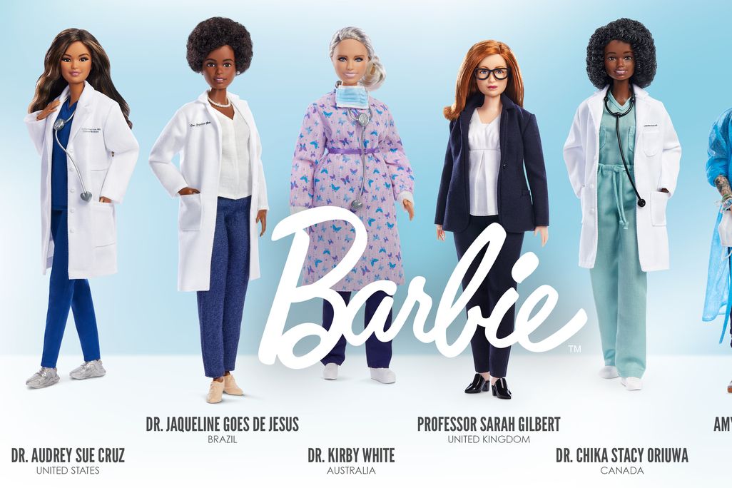A photo of six Barbie dolls reach representing a frontline worker who worked during the covid-19 pandemic