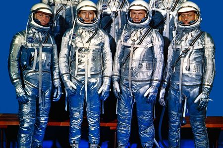 NASA's Project Mercury astronauts on April 9, 1959. Known as the Mercury Seven or Original Seven, they are (front row, left to right) Walter M. 