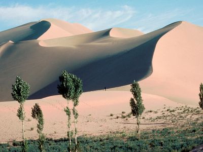 Singing sand dunes in the Gobi Desert
