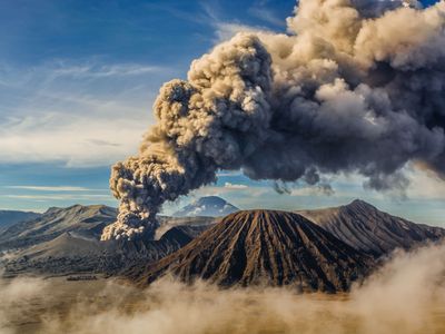 Mount Bromo erupting in Indonesia. Prior to 20th century industrialization, volcanoes were a primary driver of regional temperature changes over timescales of two or three decades, one of the studies found.
