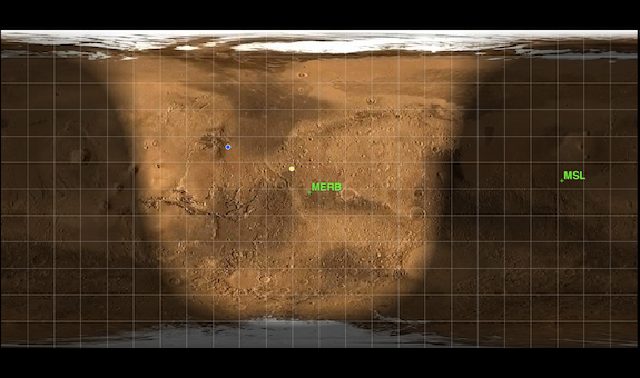 Mars24′s sunclock, showing which areas of Mars are light and dark.