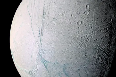 Enceladus spews material from its ocean into space, which spacecraft from Earth can study to learn more about what lies below.