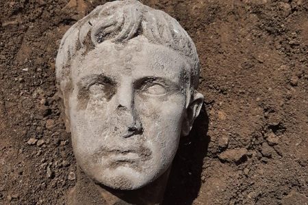 A view of the marble head discovered last week in Isernia, a town in south-central Italy