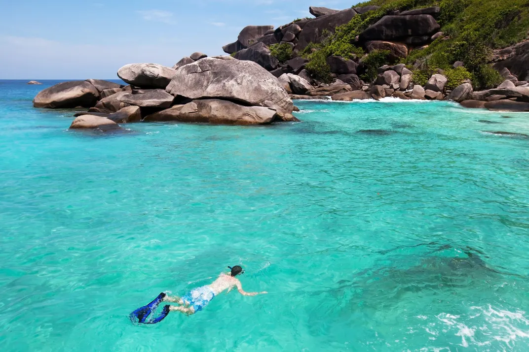 Snorkeling in the granitic islands of Seychelles