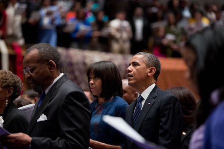 The Obamas worship at African Methodist Episcopal Church in Washington, D.C.
