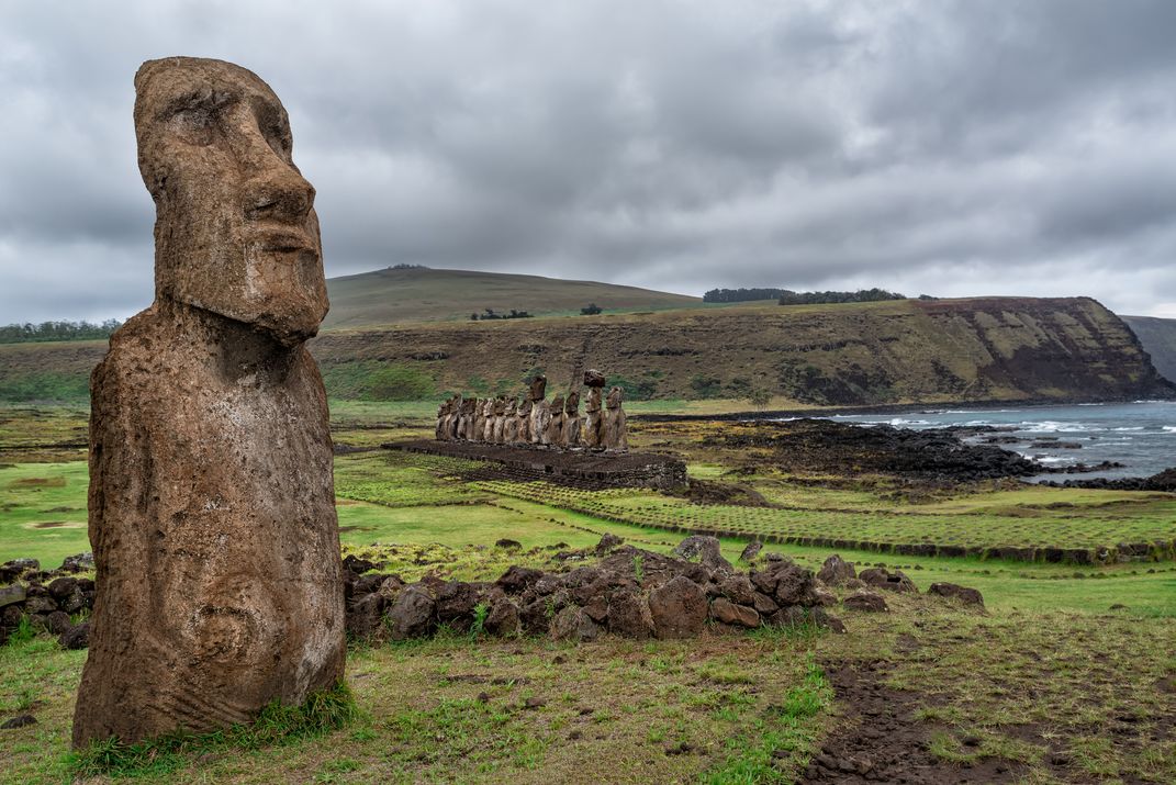 Moai overlooking Ahu Tongariki, the largest ahu site on Easter Island