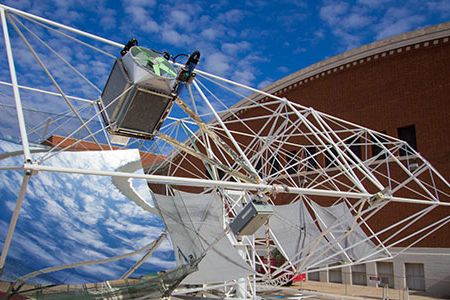 Astronomer Roger Angel is trying to harness the power of the sun with new technology developed for telescopes. The solar tracker pictured currently makes 2 kW of electric power.